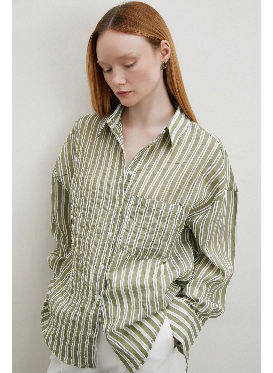 Never More Transparent Striped Shirt Khaki  - Image 4
