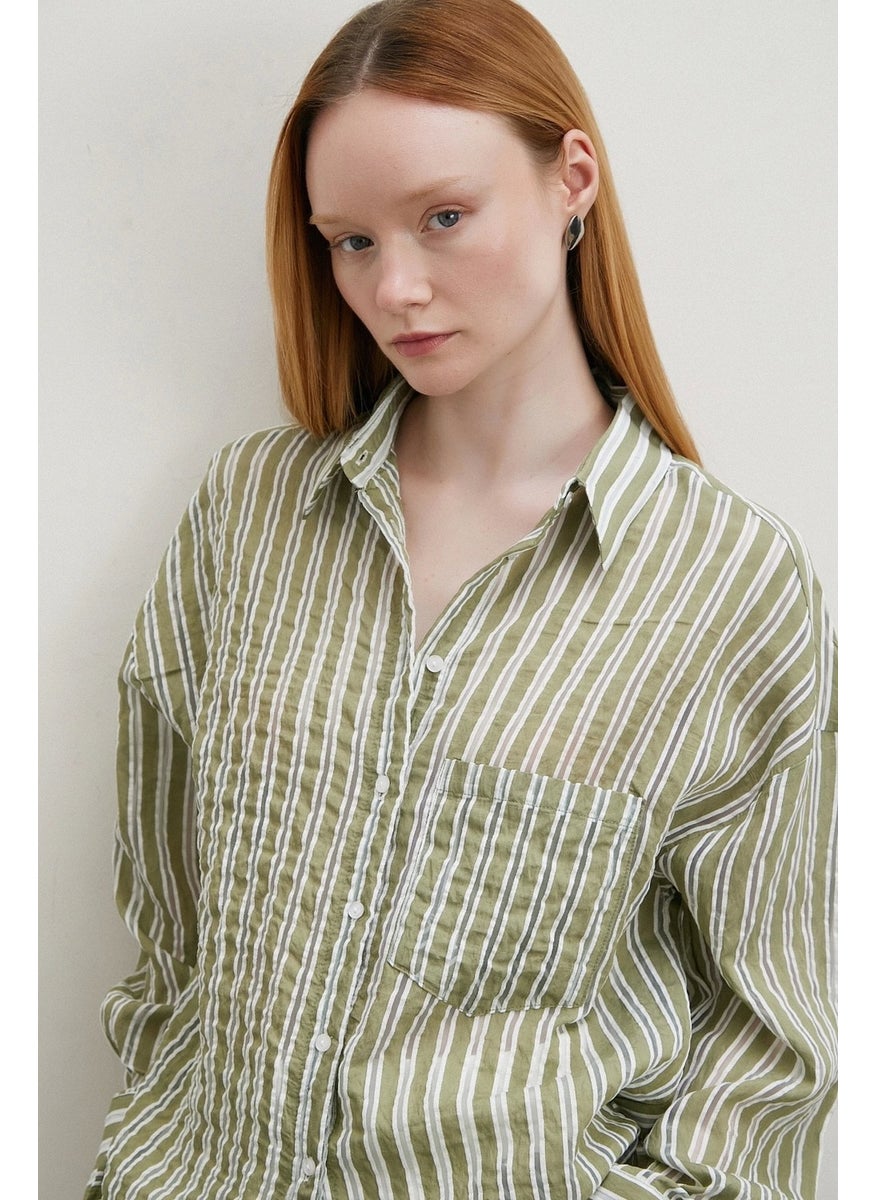 Never More Transparent Striped Shirt Khaki  - Image 1
