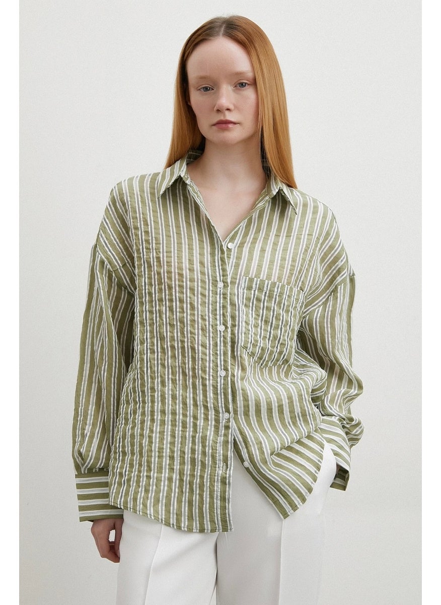 Never More Transparent Striped Shirt Khaki  - Image 3