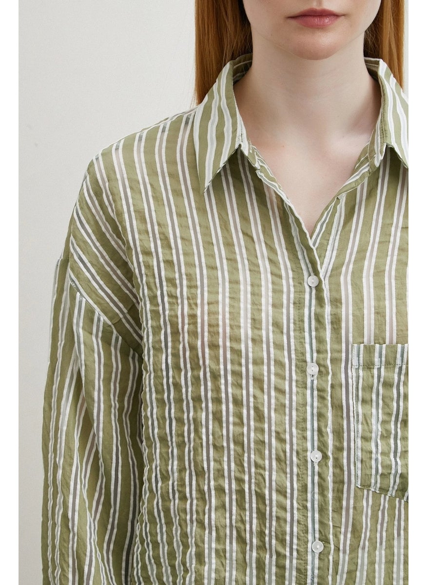 Never More Transparent Striped Shirt Khaki  - Image 5