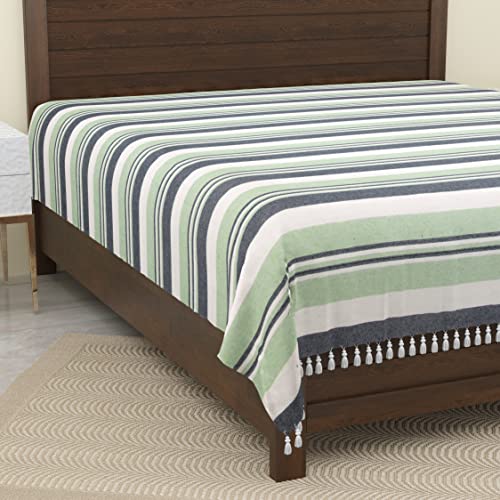 Värde Kerala Double Bedsheet Without Pillow Cover | Handloom Cotton Bedsheets for Double Bed | Woven Striped Bedcover | Breathable & Skin Friendly |Size 90X100 Inches,7.5x8.3 Feet (Coriander) - Image 2