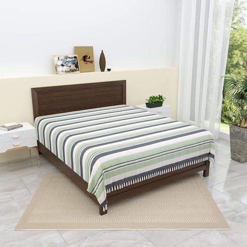 Värde Kerala Double Bedsheet Without Pillow Cover | Handloom Cotton Bedsheets for Double Bed | Woven Striped Bedcover | Breathable & Skin Friendly |Size 90X100 Inches,7.5x8.3 Feet (Coriander) - Image 1