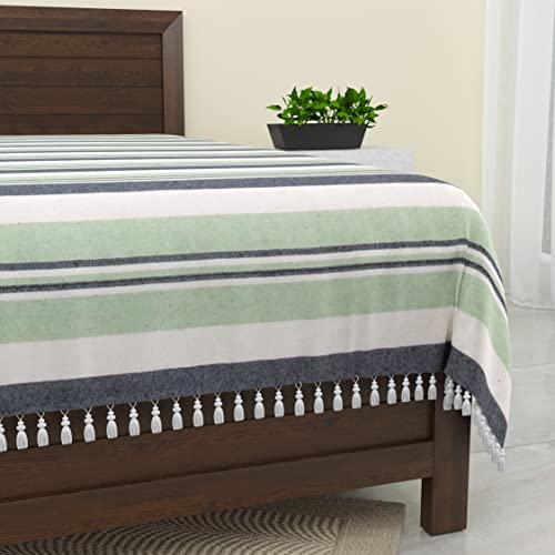 Värde Kerala Double Bedsheet Without Pillow Cover | Handloom Cotton Bedsheets for Double Bed | Woven Striped Bedcover | Breathable & Skin Friendly |Size 90X100 Inches,7.5x8.3 Feet (Coriander) - Image 3
