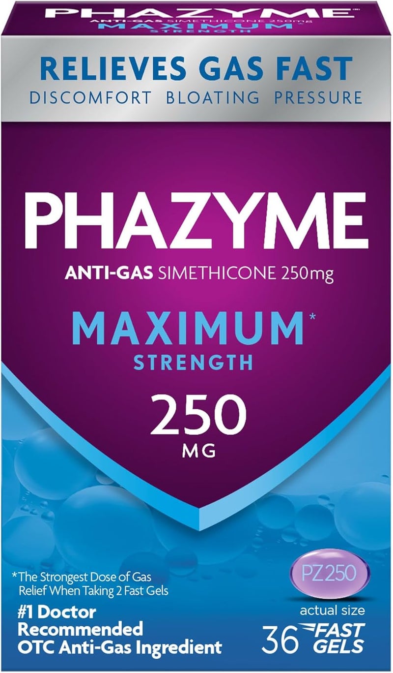 Phazyme Phazyme Maximum Strength Gas and Bloating Relief, 250 mg Simethicone, 36 Fast Gels(Pack of 1) 