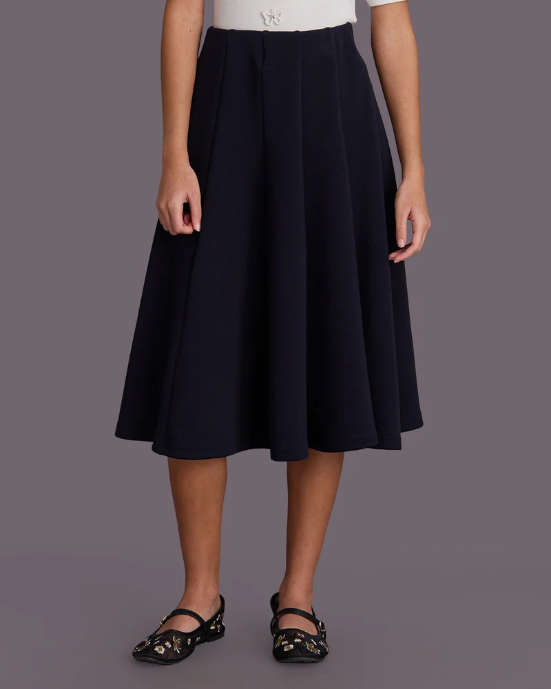 Redtag Senior Girls Navy Knitted Box Pleat Skirt