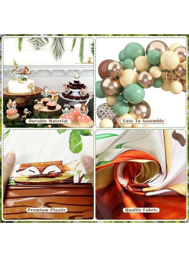 BORAMDO Woodland Animals Baby Shower Decoration Pack Forest Animal Neutral Gender Reveal Party Supplies Woodland Themed Birthday Party Ideas Set 106 Pcs Backdrop, Tablecloth, Cake Toppers, Balloons - Image 4