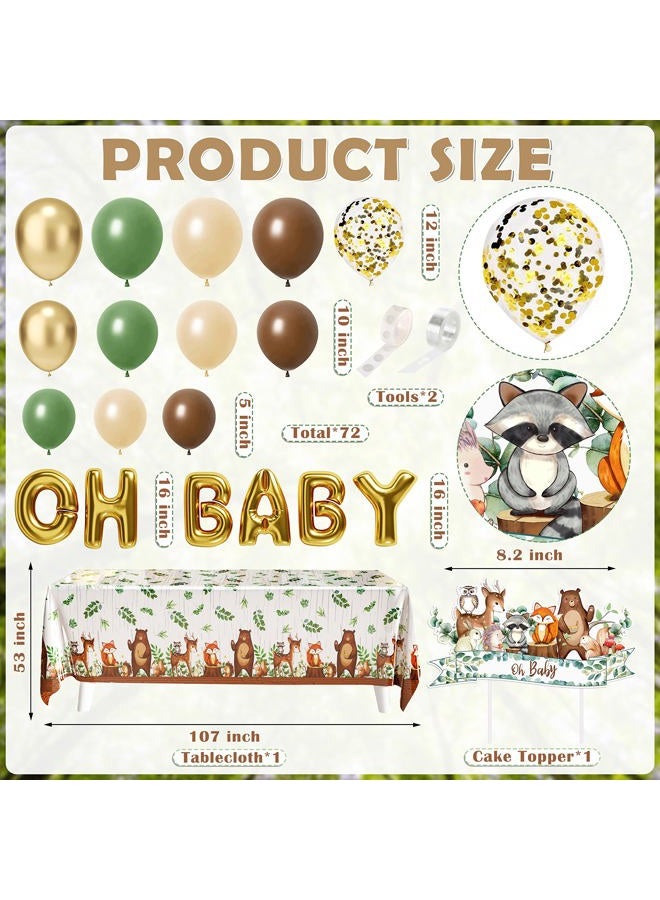 BORAMDO Woodland Animals Baby Shower Decoration Pack Forest Animal Neutral Gender Reveal Party Supplies Woodland Themed Birthday Party Ideas Set 106 Pcs Backdrop, Tablecloth, Cake Toppers, Balloons - Image 3