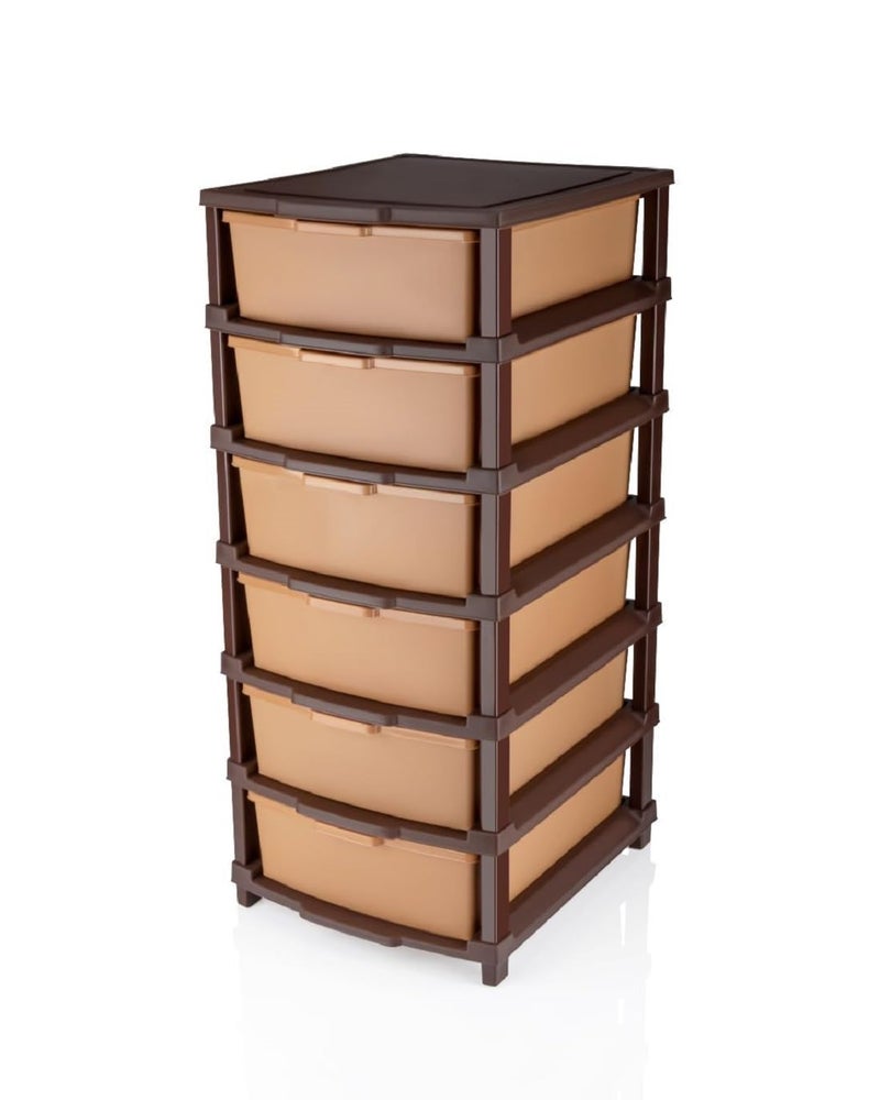 Primelife Drawer Multipurpose Drawer Plastic Modular Chest Storage Organizer Home Office Parlor School Doctors Home and Kids 6XL Brown - Image 1