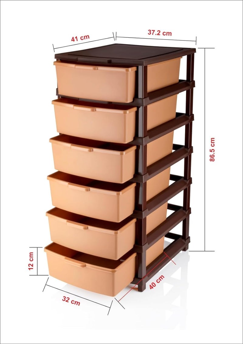 Primelife Drawer Multipurpose Drawer Plastic Modular Chest Storage Organizer Home Office Parlor School Doctors Home and Kids 6XL Brown - Image 2
