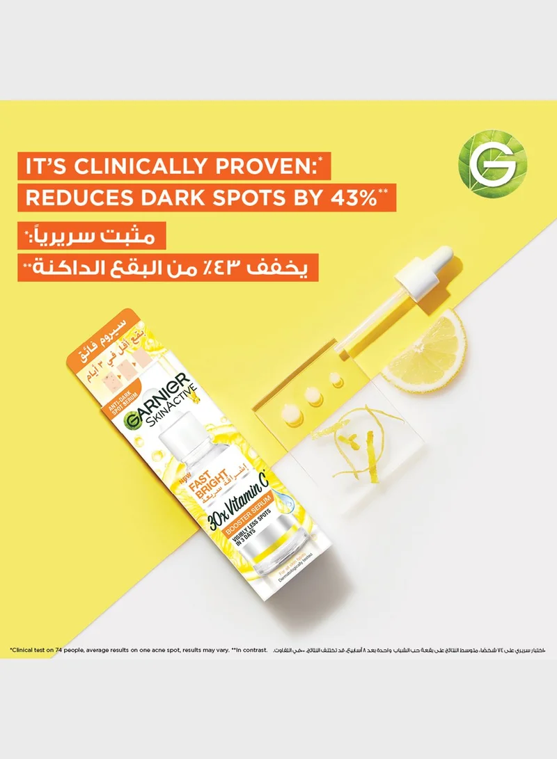 garnier SkinActive Fast Bright 30x Vitamin C Booster Serum, Anti Dark Spot - Twin Pack, 30ml x2, Savings 32%