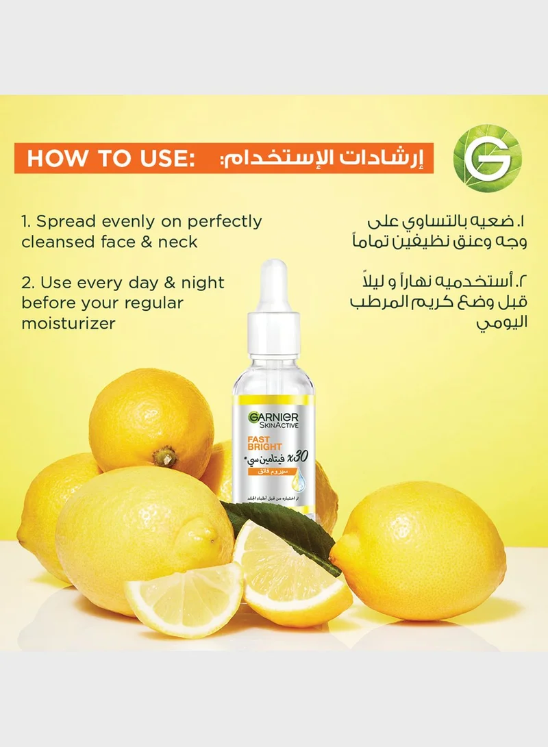 garnier SkinActive Fast Bright 30x Vitamin C Booster Serum, Anti Dark Spot - Twin Pack, 30ml x2, Savings 32%