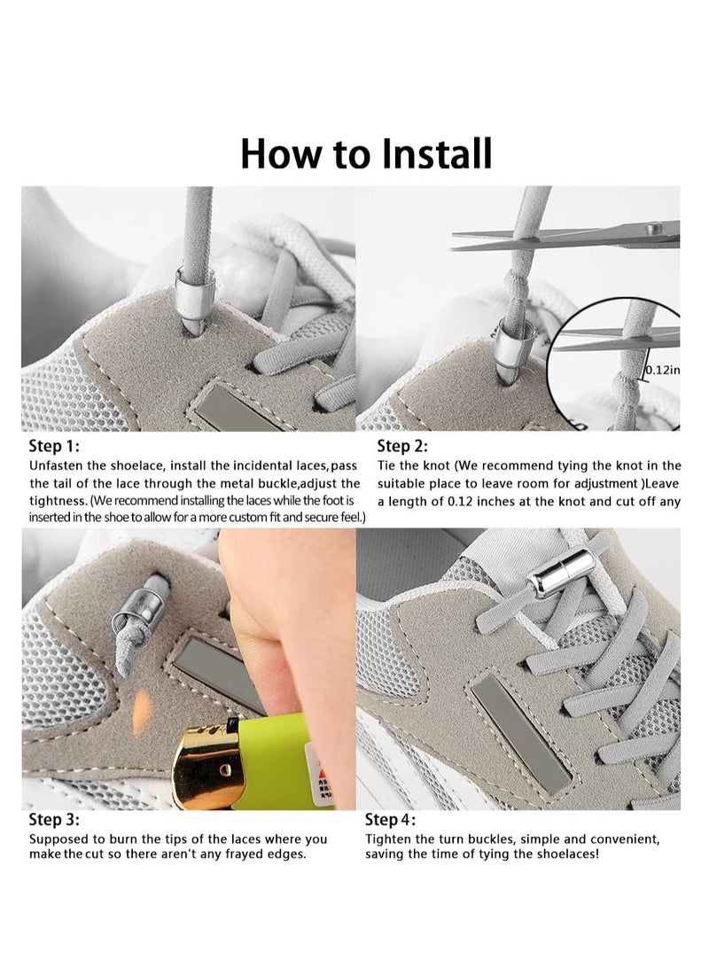 Loquat 2 Pairs Elastic No Tie Shoe Laces For Adults Kids Elderly Elastic Shoe Laces White - Image 3