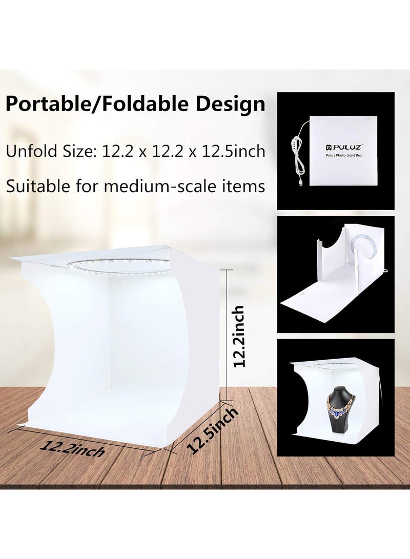 PULUZ 11.8 Inch/30cm Portable Photo Lighting Studio Light Box Shooting Tent Box Kit 30cm Ring Light with 6 Colors Backdrops (Black, White, Yellow, Red, Green, Blue)  - Image 2