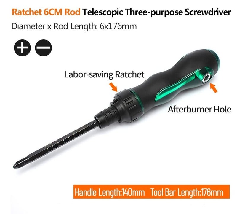 Rasdion 2 in 1 Reversible Ratchet Screwdriver with Length Adjustable for Application Flat & Phillips Head with Solid Rubber Handle (Screwdriver) - Image 5