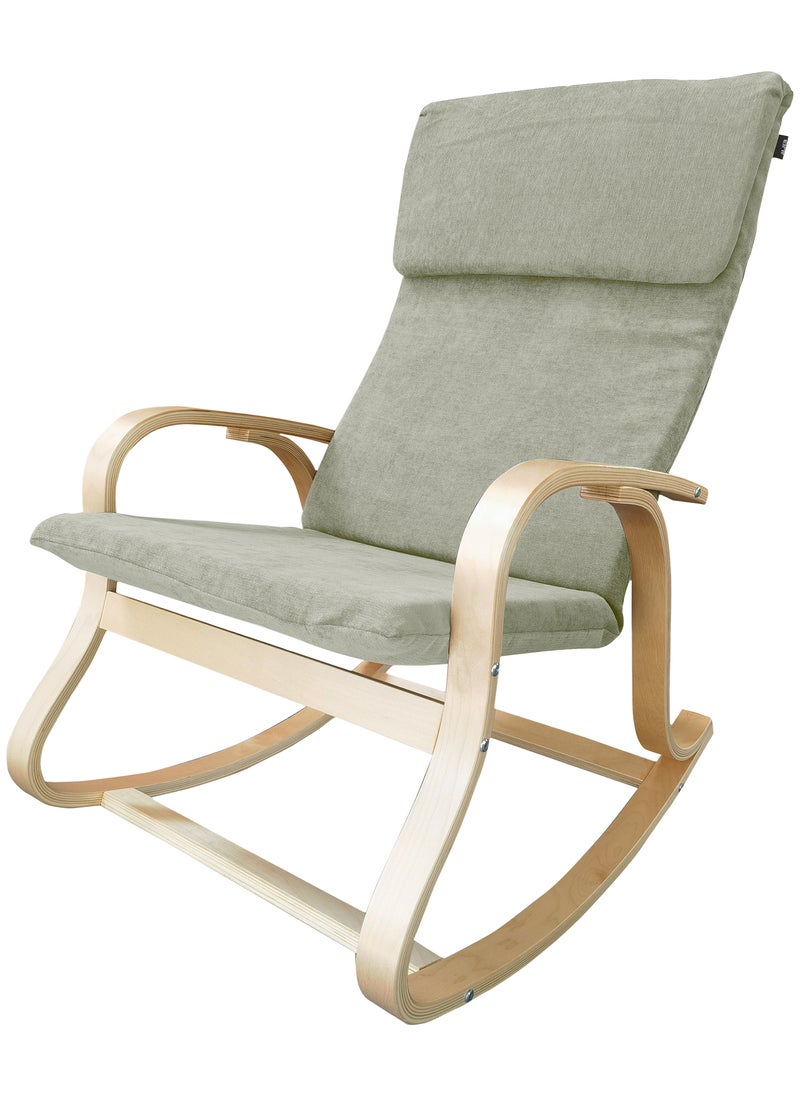 Moon Home and more.. - Modern Bentwood Rocking Chair Chenille Fabric Upholstered Relax Rocker Lounge Chair Beige - Image 1