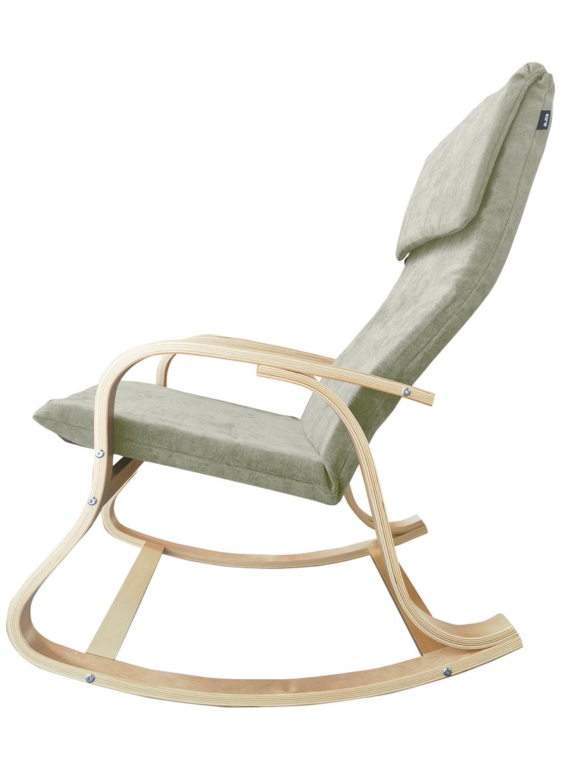 Moon Home and more.. - Modern Bentwood Rocking Chair Chenille Fabric Upholstered Relax Rocker Lounge Chair Beige - Image 1
