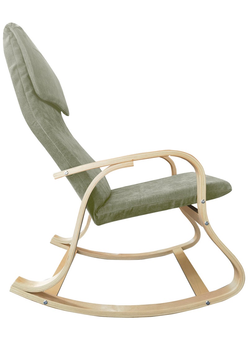 Moon Home and more.. - Modern Bentwood Rocking Chair Chenille Fabric Upholstered Relax Rocker Lounge Chair Beige - Image 1
