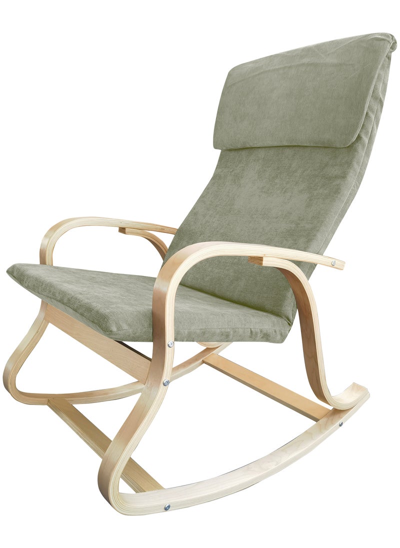 Moon Home and more.. - Modern Bentwood Rocking Chair Chenille Fabric Upholstered Relax Rocker Lounge Chair Beige - Image 1