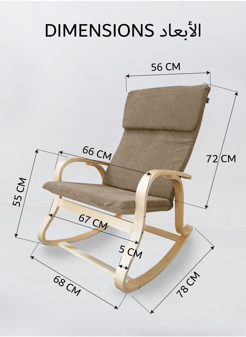 Moon Home and more.. - Modern Bentwood Rocking Chair Chenille Fabric Upholstered Relax Rocker Lounge Chair Beige - Image 1