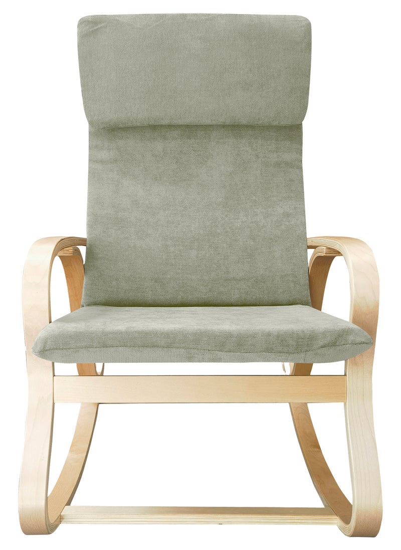 Moon Home and more.. - Modern Bentwood Rocking Chair Chenille Fabric Upholstered Relax Rocker Lounge Chair Beige - Image 1