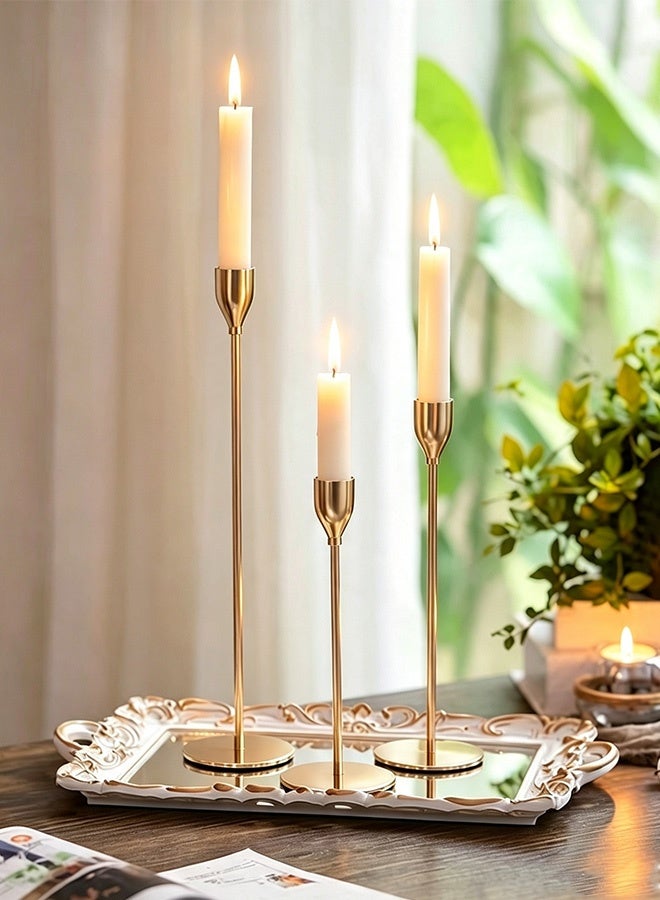 Set of 3 Candle Holders, Metal Taper Candle Holders Set, Decorative Candlestick Holder, Brass Gold Modern Candle Holder Stand, Candlestick Ornaments for Home Decor, Table Centerpieces, Wedding, Ramadan, Party, Festival Celebrations - Image 2
