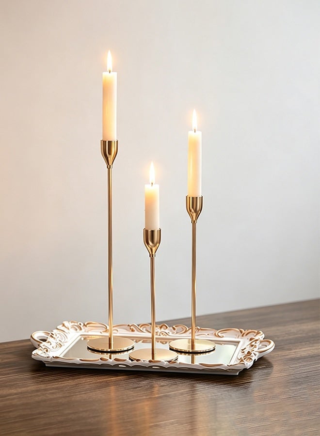 Set of 3 Candle Holders, Metal Taper Candle Holders Set, Decorative Candlestick Holder, Brass Gold Modern Candle Holder Stand, Candlestick Ornaments for Home Decor, Table Centerpieces, Wedding, Ramadan, Party, Festival Celebrations - Image 1
