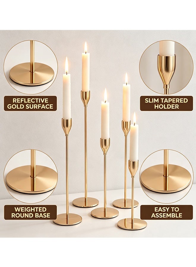 Set of 3 Candle Holders, Metal Taper Candle Holders Set, Decorative Candlestick Holder, Brass Gold Modern Candle Holder Stand, Candlestick Ornaments for Home Decor, Table Centerpieces, Wedding, Ramadan, Party, Festival Celebrations - Image 5