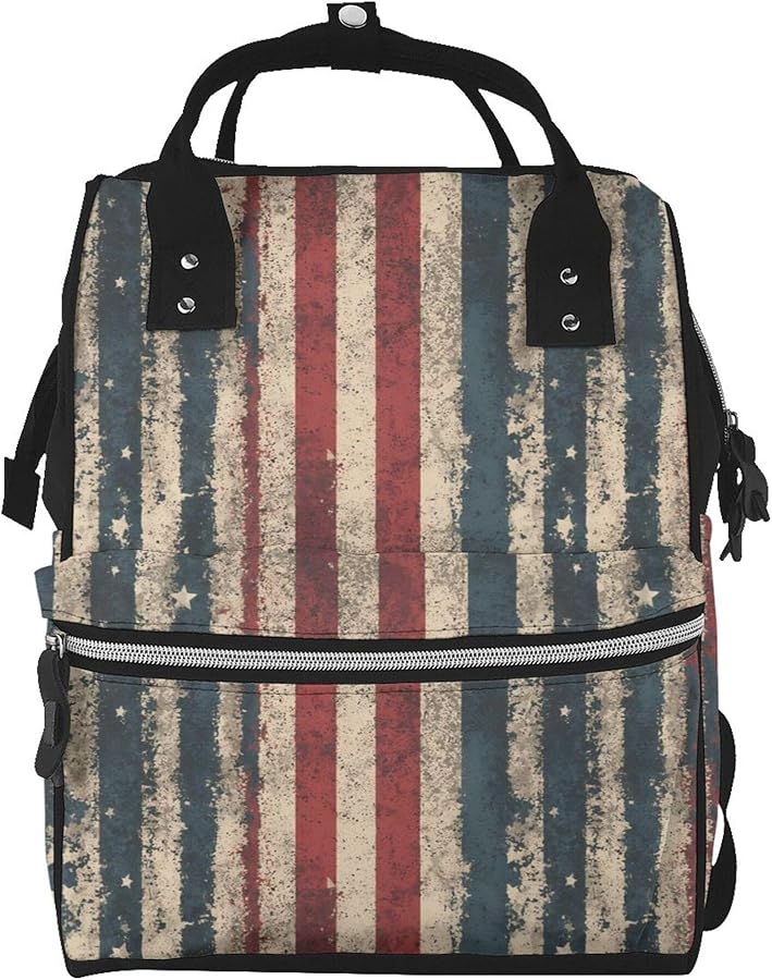 American Patriotic Stars And Stripes Diaper Backpack For Mom Waterproof Multifunction Baby Nappy Bag