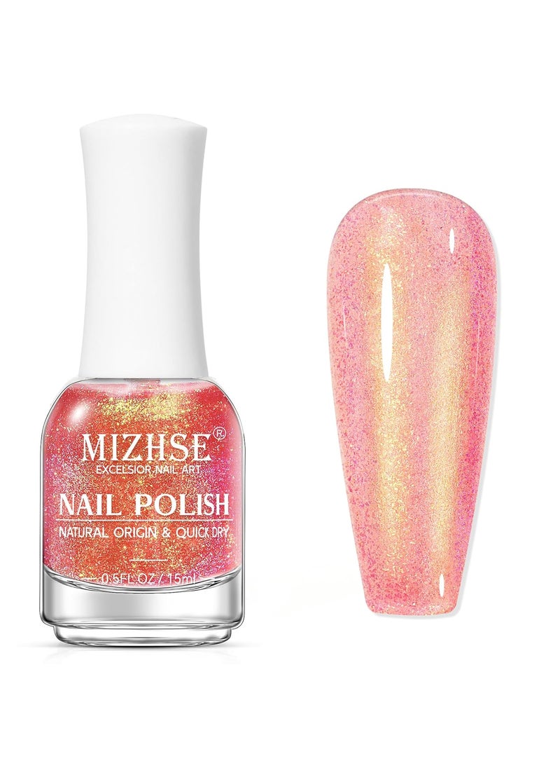 MIZHSE MIZHSE Nail Polish Air Dry Fast, Holographic Neon Orange Nail Polish Quick Dry, 15ml/0.5 fl oz Regular Shiny Shimmer Oil-based Glitter Nail Lacquer Non Gel Full Coverage Nail Art Manicure Home 