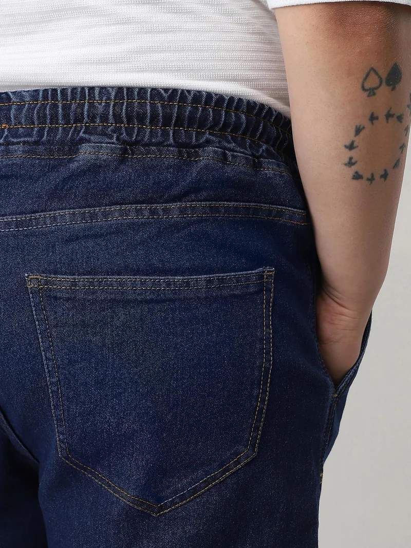 Urbano Fashion  Urbano Plus Men's Blue Regular Fit Washed Jogger Jeans Stretchable for Men | Best Price UAE