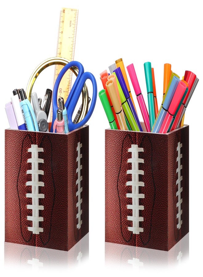 Sherr 2 Pcs Football Pencil Holder sports Party Gifts for Teacher Wooden Square Pen Holders, Pencil Dispenser for Classroom Desk Decor Accessories for Office Classroom Management Container Gadgets - Image 1