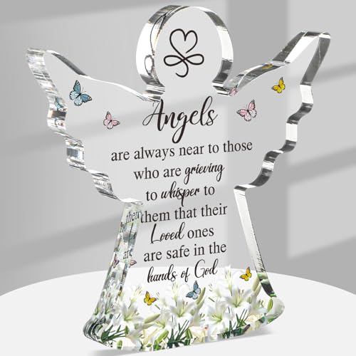 Jetec Sympathy Bereavement Gift Angel Red Cardinal Acrylic Memorial Gift for Loss of Loved One Remember Me Grieving Keepsake for Mom Dad Grandma Friend(Cute Angel)