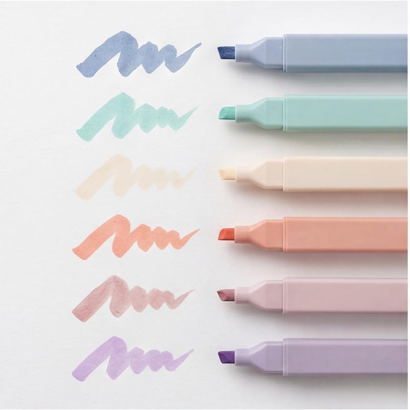 konket 6pcs Pastel Highlighters Aesthetic Cute Highlighters Double Head Highlighter Soft Chisel Tip Marker for Diary Plan Notes - Image 2
