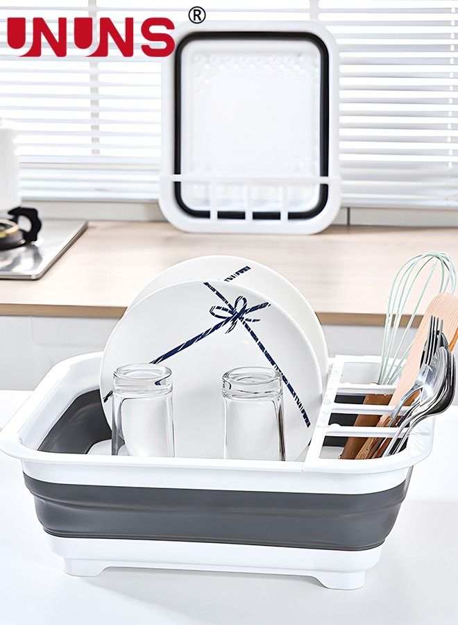 UNUNS Foldable Dish Drying Rack,Plastic Dinnerware Drainer Organizer With Drainage Holes For Kitchen Counter Organization - Image 2