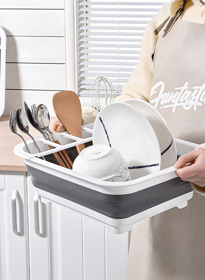 UNUNS Foldable Dish Drying Rack,Plastic Dinnerware Drainer Organizer With Drainage Holes For Kitchen Counter Organization - Image 3