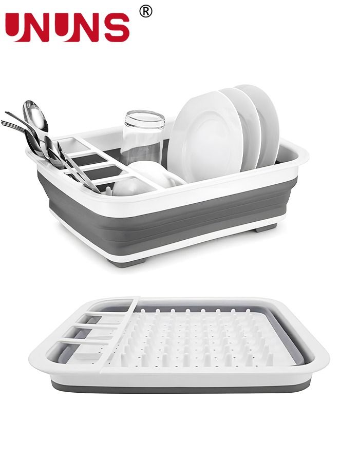 UNUNS Foldable Dish Drying Rack,Plastic Dinnerware Drainer Organizer With Drainage Holes For Kitchen Counter Organization - Image 1