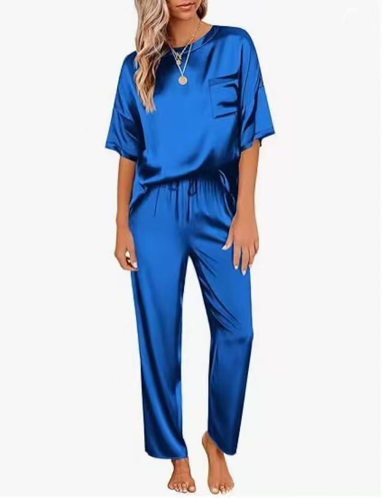 Women's Loose Fit Two-Piece Tracksuit Set (Short Sleeve Top + Capri Pants) - Image 4