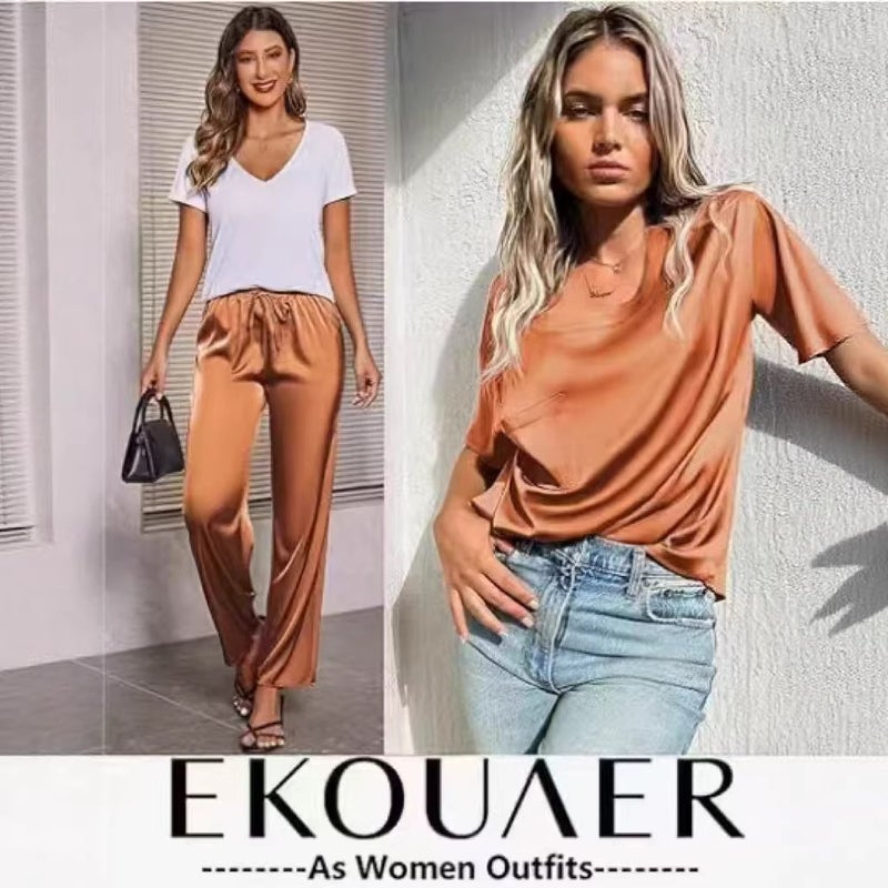 Women's Loose Fit Two-Piece Tracksuit Set (Short Sleeve Top + Capri Pants) - Image 2