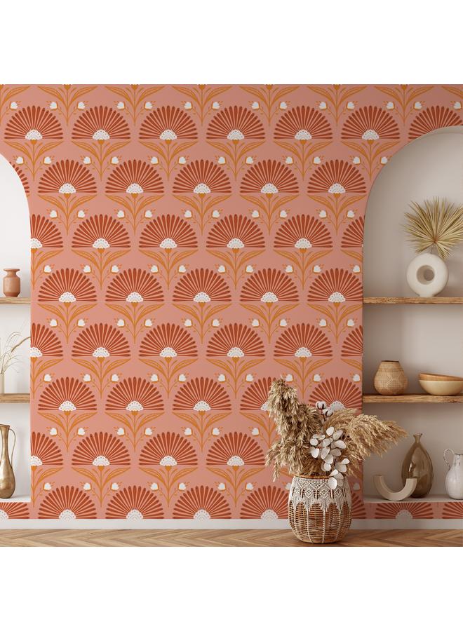 Bluejw Pantone  Peach Pink Popular Color Fan-shaped Flower Self-adhesive Wallpaper Background Wall Wallpaper Bedroom Transformation Mural - Image 4