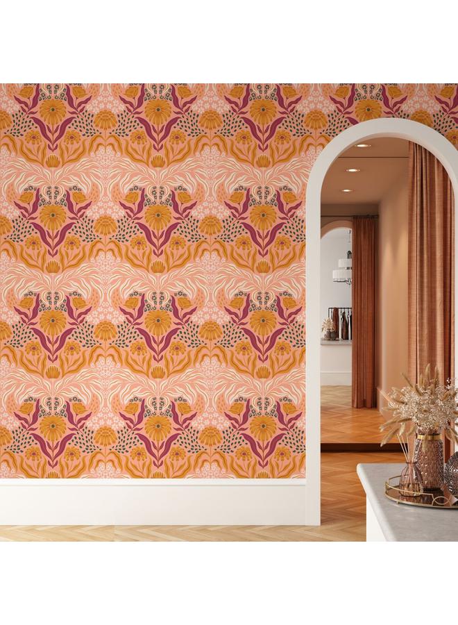 Bluejw Pantone  Peach Pink Popular Color Fan-shaped Flower Self-adhesive Wallpaper Background Wall Wallpaper Bedroom Transformation Mural - Image 2