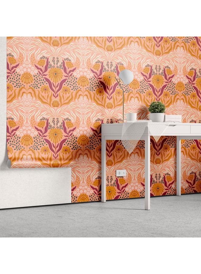 Bluejw Pantone  Peach Pink Popular Color Fan-shaped Flower Self-adhesive Wallpaper Background Wall Wallpaper Bedroom Transformation Mural - Image 3