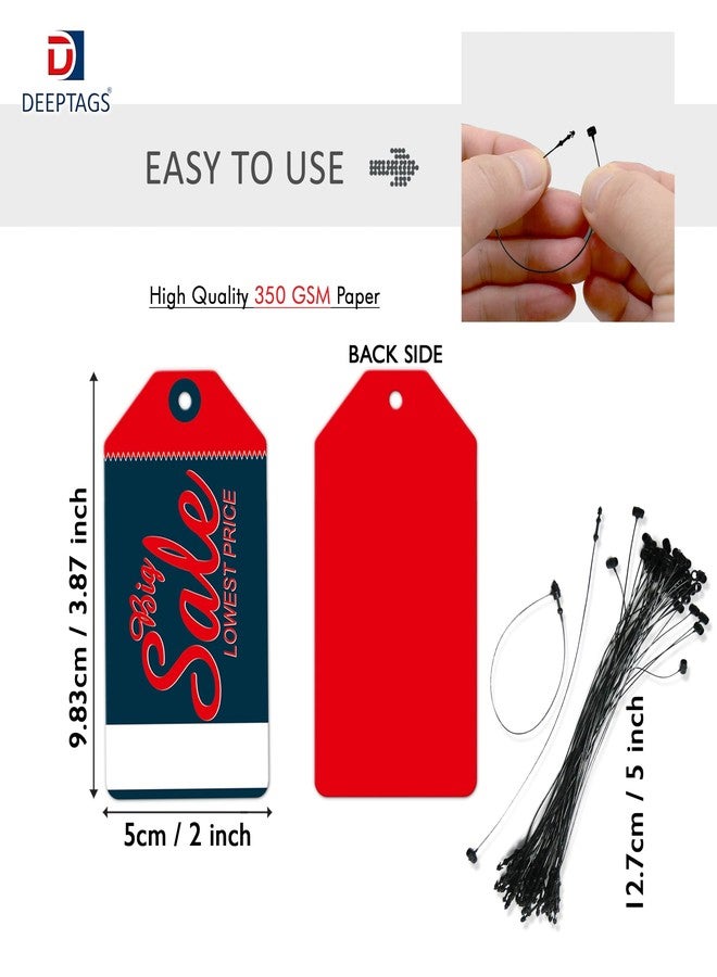 DEEPTAGS Paper Sales Tags Labels for Clothes, Shoes, Apparels with Black Loop Pins, Red & Cyan - Pack of 200 - Image 2