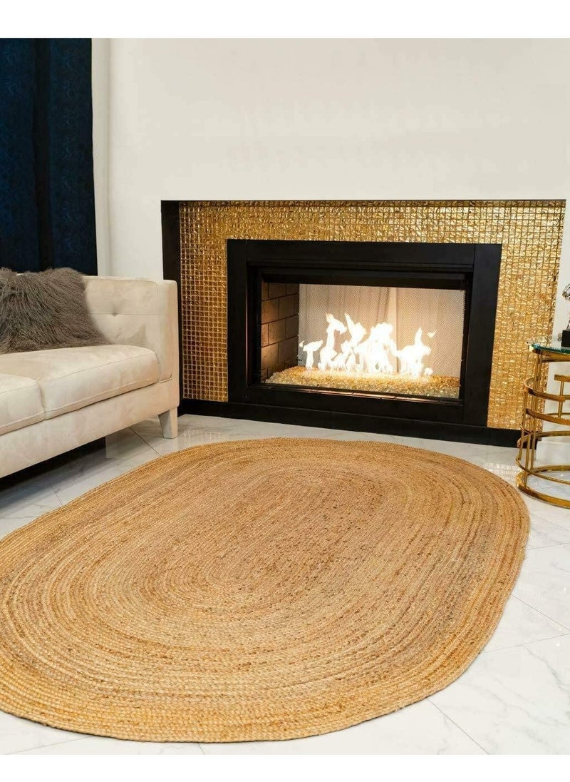 LINGWEI Oval Shape Natural Jute Rug Carpet Floor Mat 118x80cm  - Image 1