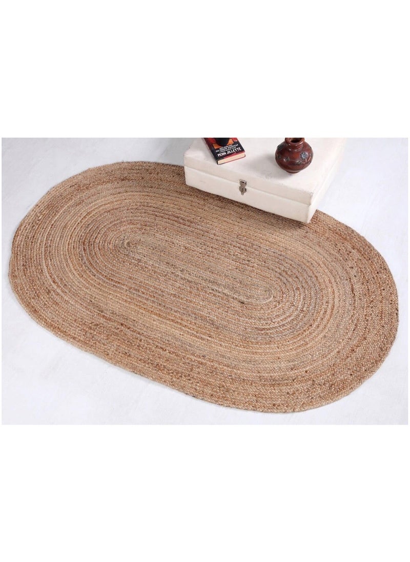 LINGWEI Oval Shape Natural Jute Rug Carpet Floor Mat 118x80cm  - Image 2