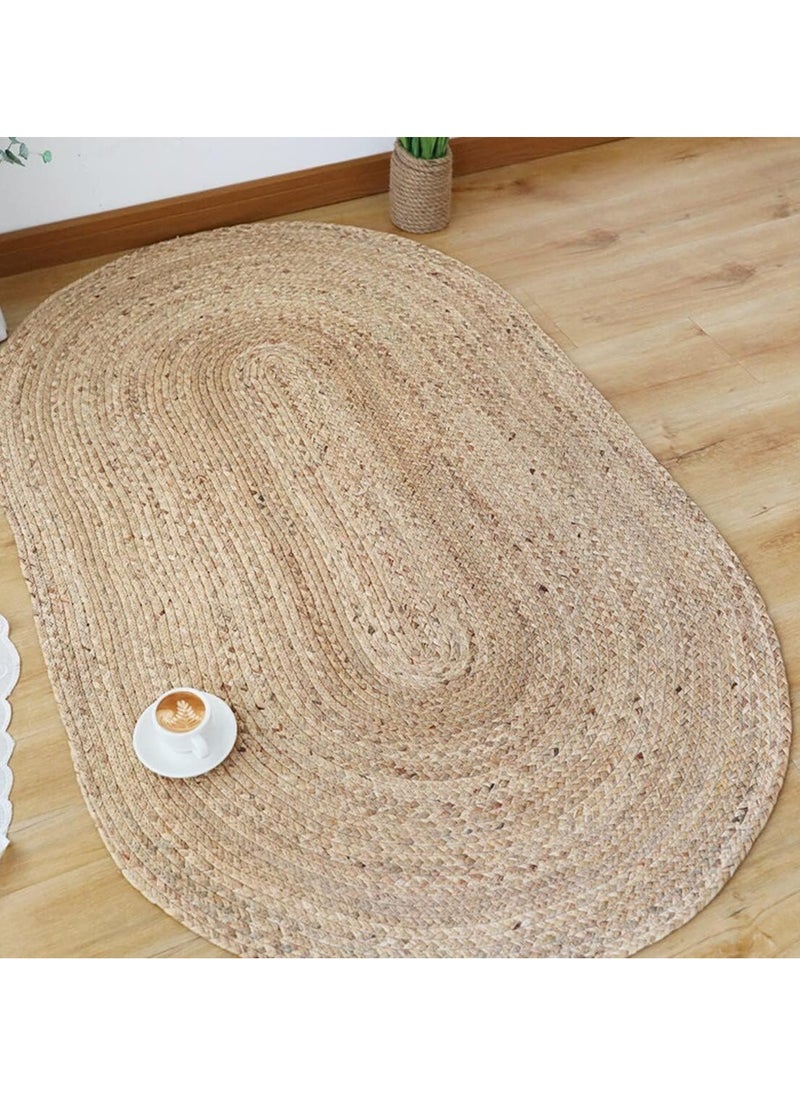 LINGWEI Oval Shape Natural Jute Rug Carpet Floor Mat 118x80cm  - Image 3