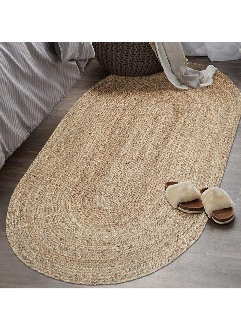 LINGWEI Oval Shape Natural Jute Rug Carpet Floor Mat 118x80cm  - Image 4