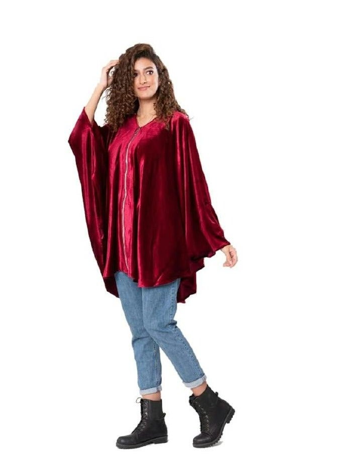 Women's velvet blouse with front zipper - Image 3