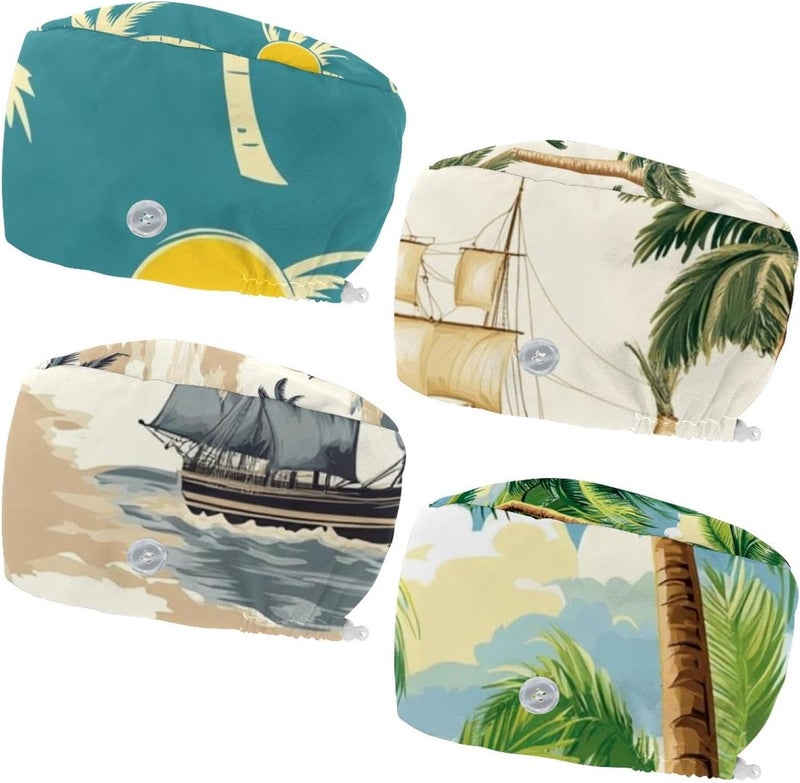 Adjustable 4 Packs Havasu Falls Graphic (3) Scrub Cap, Working Hat Hair Cover with Ponytail Pouch - Image 1