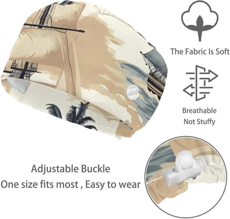 Adjustable 4 Packs Havasu Falls Graphic (3) Scrub Cap, Working Hat Hair Cover with Ponytail Pouch - Image 3