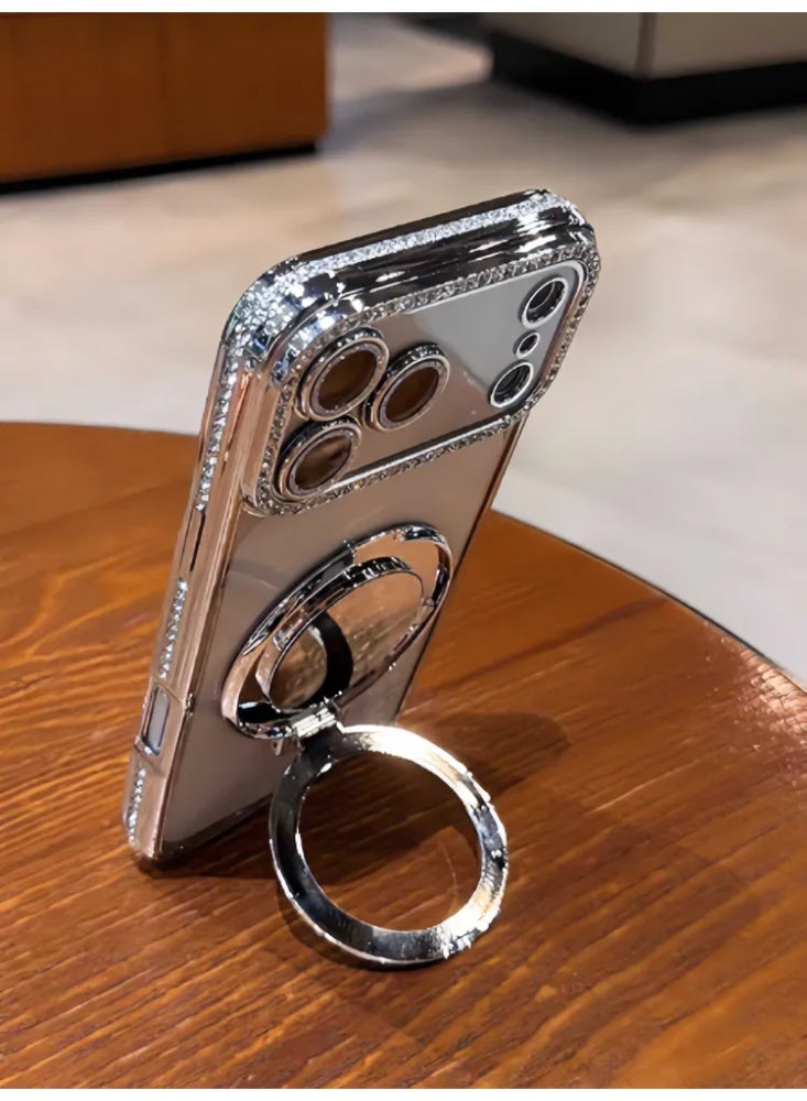 حقيبة هاتف واقية شفافة مغناطيسية مزينة بالكريستال مع مرآة، غطاء واقي لـ iPhone 17/17 Pro/17 Pro Max - Image 2